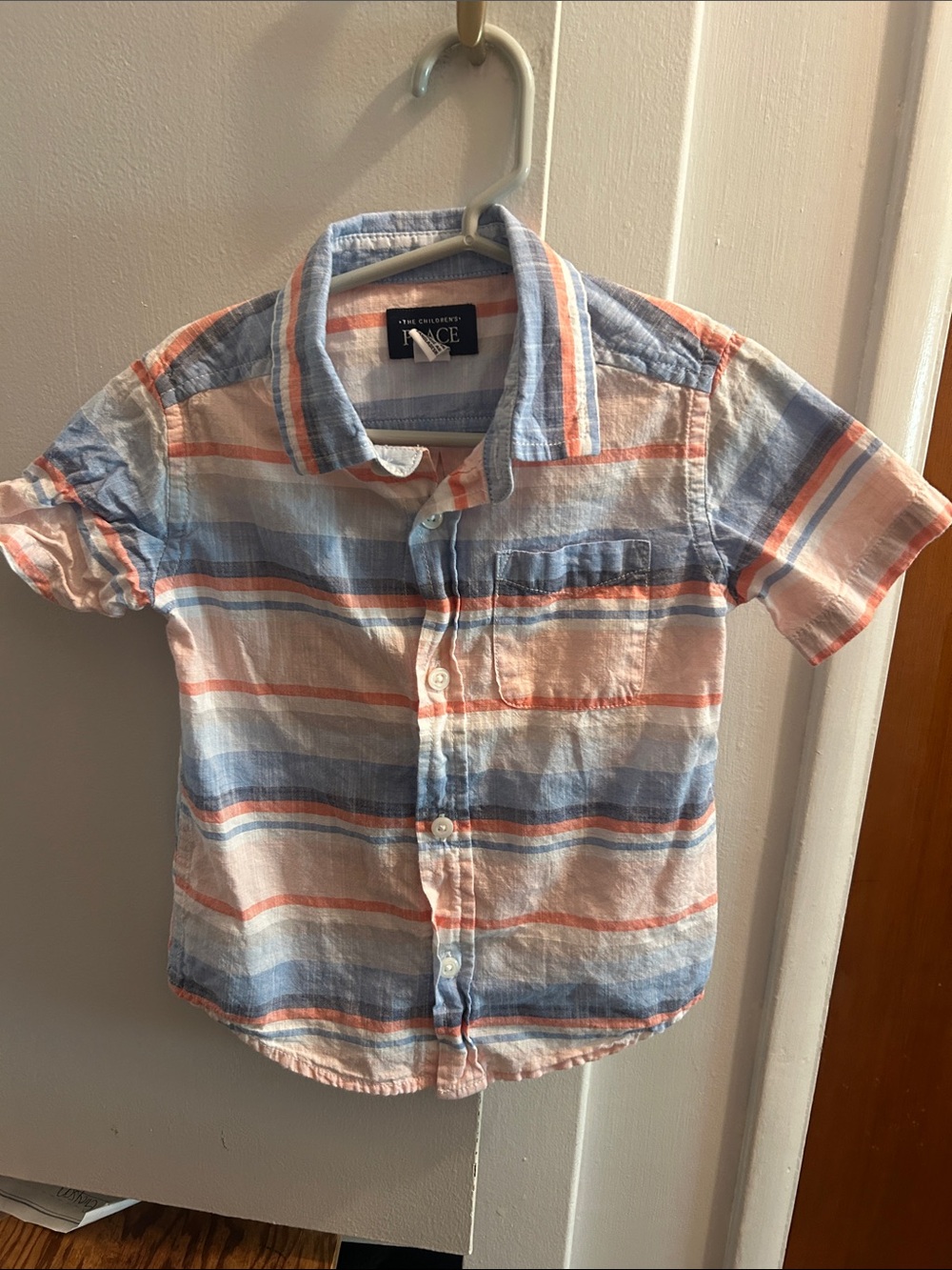 The Children's Place Short-Sleeve Button-Down Shirt in Light Blue & Coral
